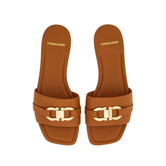 Salvatore Ferragamo Brown Sandals with Gold Buckle - Picture 2 of 7